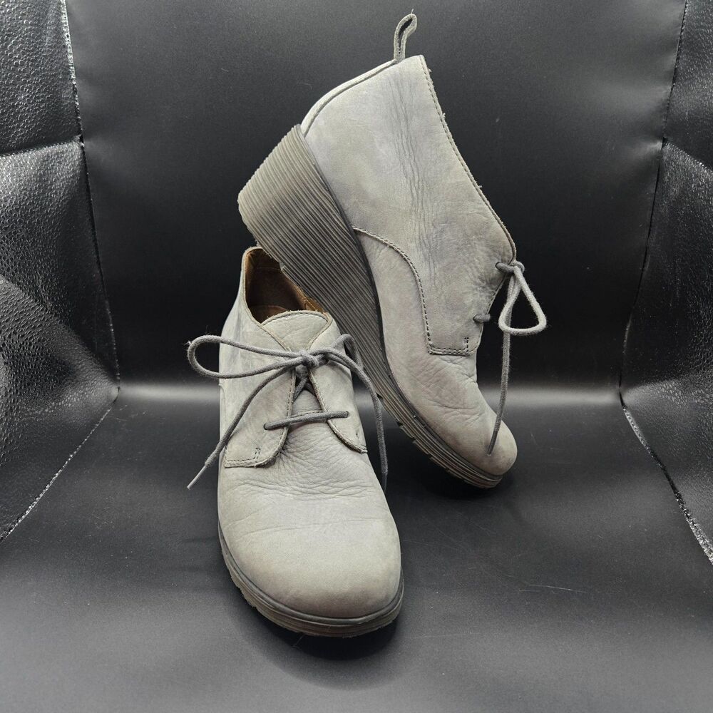 Dansko Cadee Grey Nubuck Leather Lace Up Wedge Booties Size 38 (US 7.5-8)